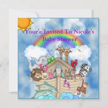 Noahs Ark Baby Shower Invitation Rainbow & Clouds