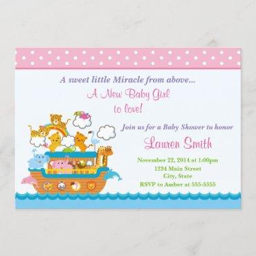 Noah's Ark Girl Baby Shower Invitation 5x7 Card