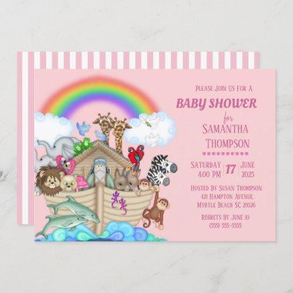 Noah's Ark Girls Baby Shower Invitation