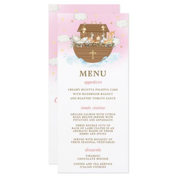 Noah's Ark Pink Baptism Birthday Baby Shower Menu