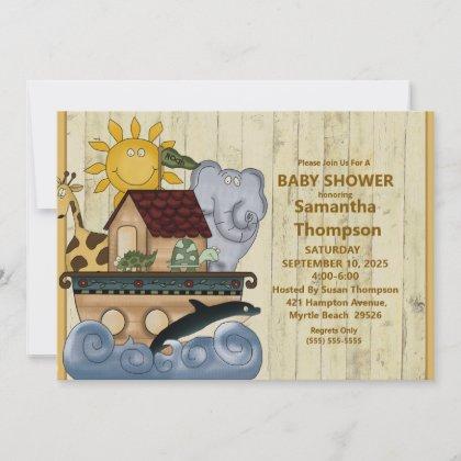 Noah's Ark Wood Baby Shower Invitation