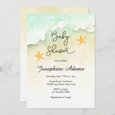 Ocean Beach Tropical Watercolor Baby Shower Invitation