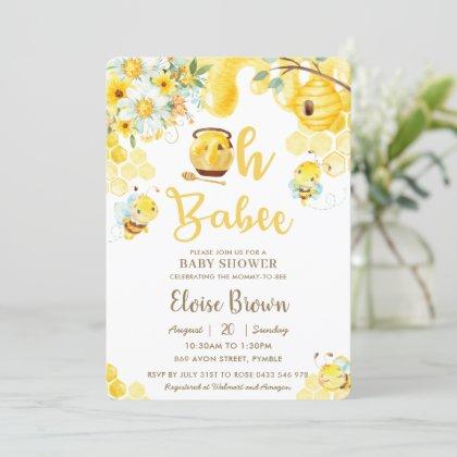 Oh Babee Bees Yellow Gender Neutral Baby Shower   Invitation