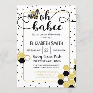 Oh Babee Bumblebee Gold Glitter Black Baby Shower Invitation