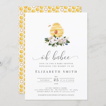 Oh Babee Watercolor Bee Yellow Floral Baby Shower Invitation
