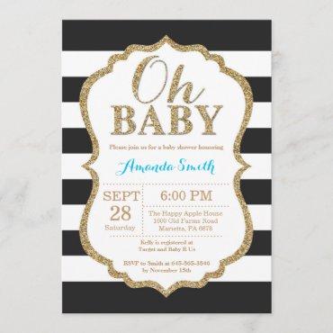 Oh Baby Black and Gold Baby Shower Invitation