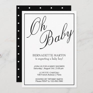 Oh Baby Black and White Elegant Baby Shower Invitation