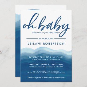 Oh Baby Blue Boy Baby Shower Watercolor Wave