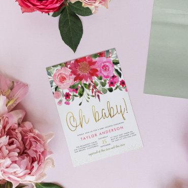 Oh Baby Blush Pink & Red Floral Baby Girl Shower