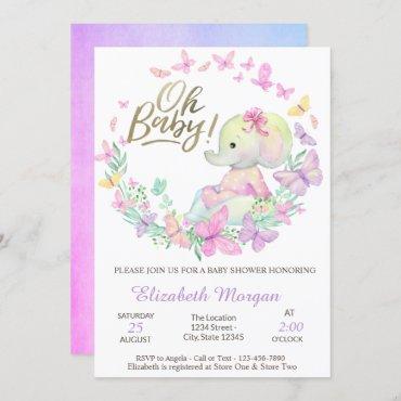 Oh Baby Butterflies Elephant Baby Shower   Invitation