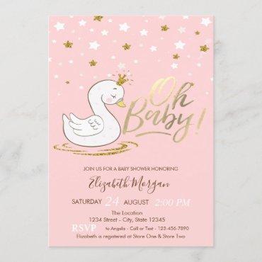Oh Baby Cute Baby Swan Crown Stars Baby Shower Invitation