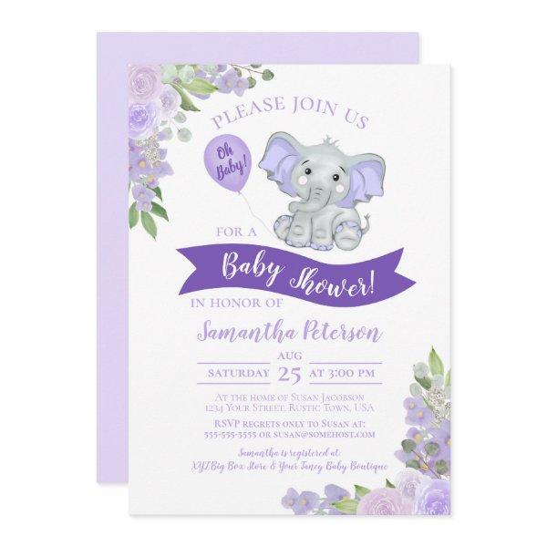 Oh Baby! Cute Elephant Purple Floral