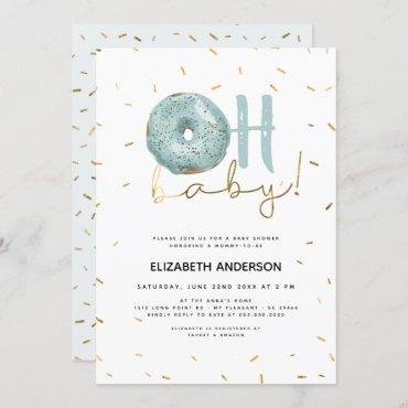 Oh Baby Donut & Sprinkles Gold Boy Baby Shower Invitation