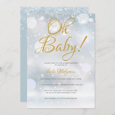 Oh Baby First Snowflakes Baby Shower Invitation