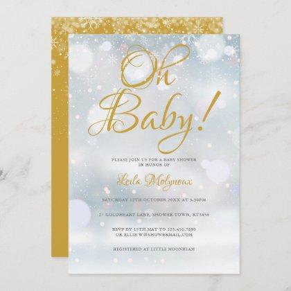 Oh Baby First Snowflakes Baby Shower Invitation