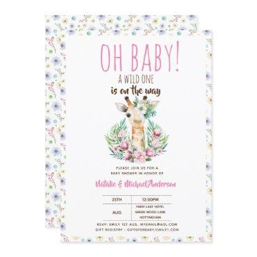 Oh Baby Giraffe A Wild One Safari Animal Floral