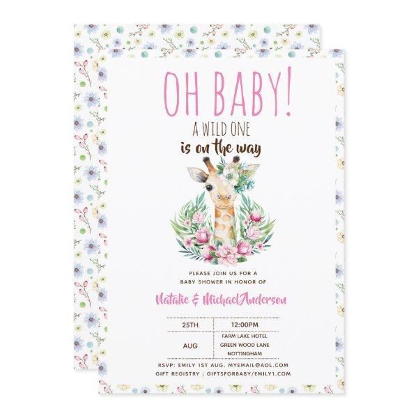 Oh Baby Giraffe A Wild One Safari Animal Floral