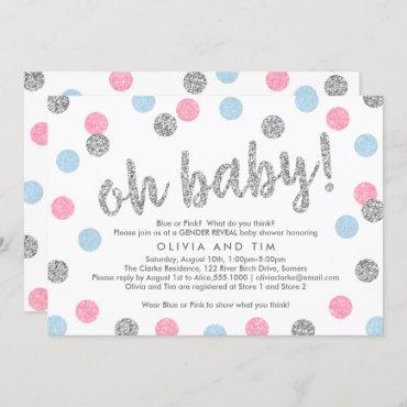 Oh Baby Glitter Gender Reveal Baby Shower Invitation