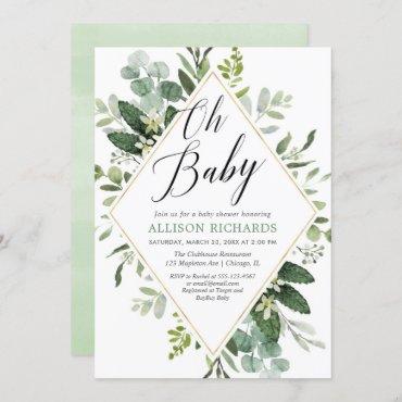 Oh baby Greenery gold gender neutral baby shower Invitation