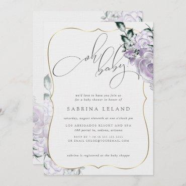 Oh Baby Lavender Floral Rose Chic Baby Shower Invitation