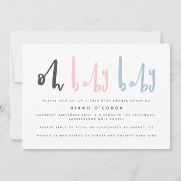 Oh baby modern contemporary twin baby shower holiday card