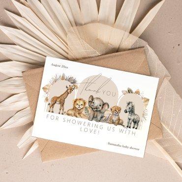 Oh Baby Safari Animals Boho Baby Shower Thank You Card