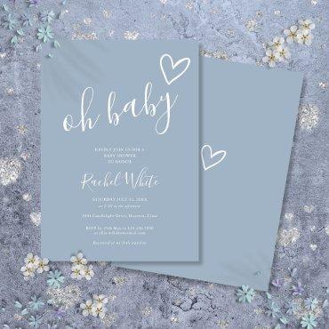 Oh Baby Shower Heart Dusty Blue Minimalist