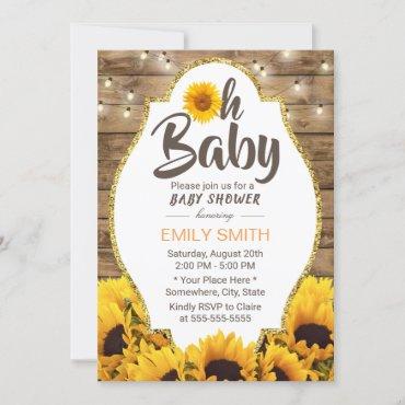 Oh Baby Shower Rustic Sunflowers & String Lights