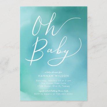 Oh Baby Teal Blue Ombre Watercolor