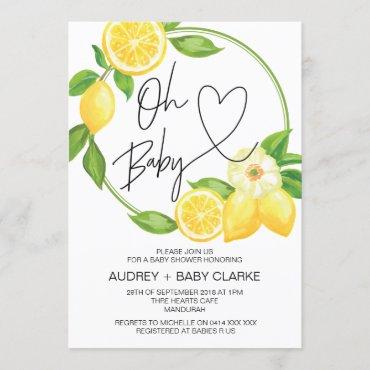 Oh Baby Unisex Baby Shower Spring Lemon Invitation