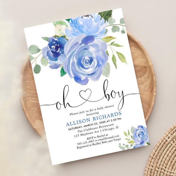 Oh Boy baby shower blue floral watercolors