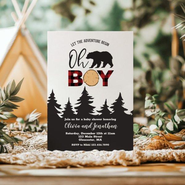 Oh Boy Bear Red Buffalo Plaid