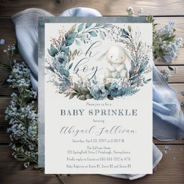 Oh Boy Bunny Rabbit Blue Floral Wreath