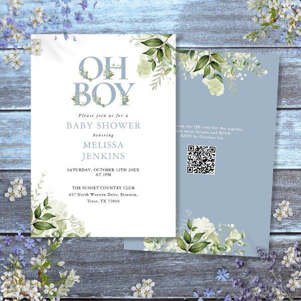 Oh Boy Greenery Dusty Blue QR Code