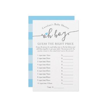 Oh Boy Guess the Right Price Blue Baby Shower Game
