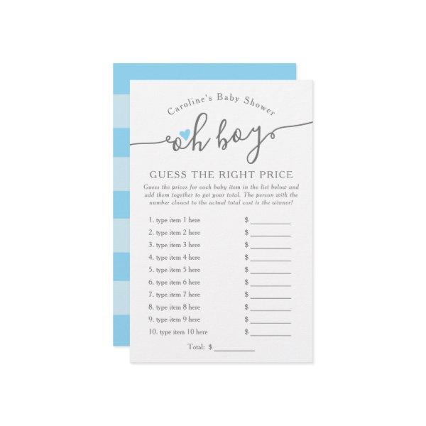 Oh Boy Guess the Right Price Blue Baby Shower Game