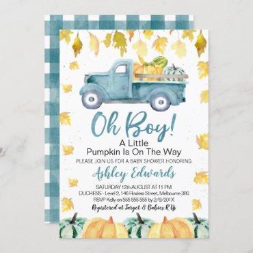 Oh Boy Little Pumpkin Truck Baby Shower Invitation