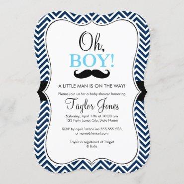Oh Boy Mustache Baby Shower Invite / Blue & Navy