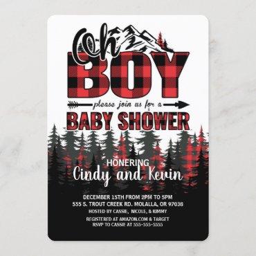 Oh Boy Plaid Lumberjack Baby Shower Invitation