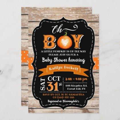 "Oh Boy" Pumpkin Baby Shower Invitation