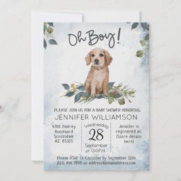 Oh Boy! Retriever Puppy Watercolor Baby Shower Invitation