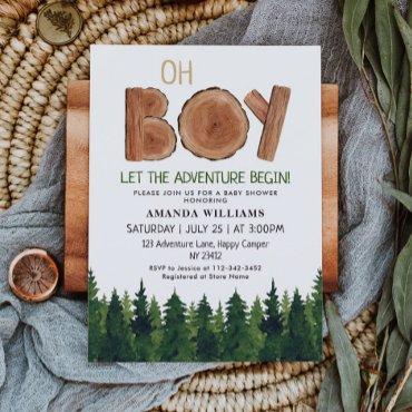 Oh Boy Rustic Watercolor Woodland Baby Shower