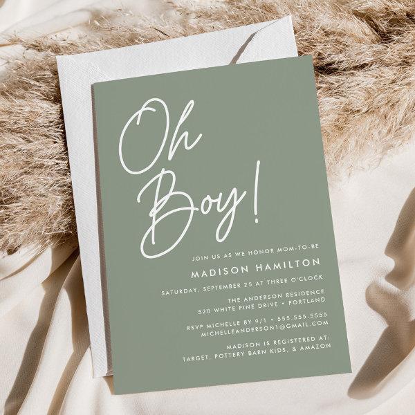 Oh Boy Script Sage Green Minimalist