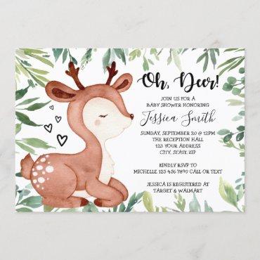 Oh Deer Baby Shower Invitation Woodland Greenery