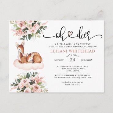 Oh Deer Baby Shower Watercolor Floral Invite