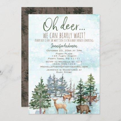 Oh Deer Bearly Wait Forest Boy Country Baby Shower Invitation