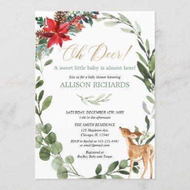 Oh deer gender neutral Christmas baby shower Invitation