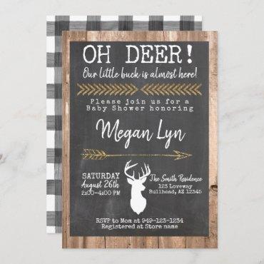 OH Deer! Little Buck Buffalo Plaid Baby Shower Invitation