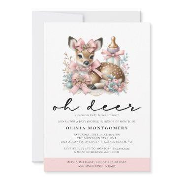 Oh Deer Pink Bows Woodland Forest Baby Shower