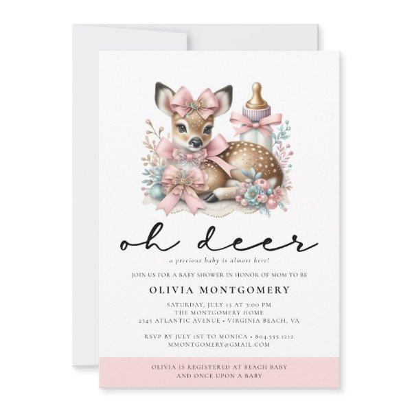 Oh Deer Pink Bows Woodland Forest Baby Shower